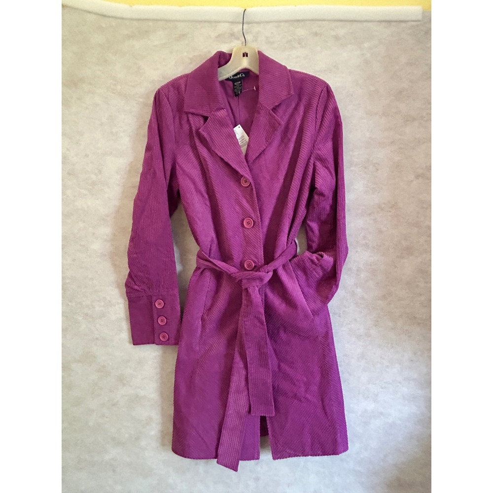 Denim & Co Womens Magenta Corduroy Belted Trench Coat Jacket Purple Medium